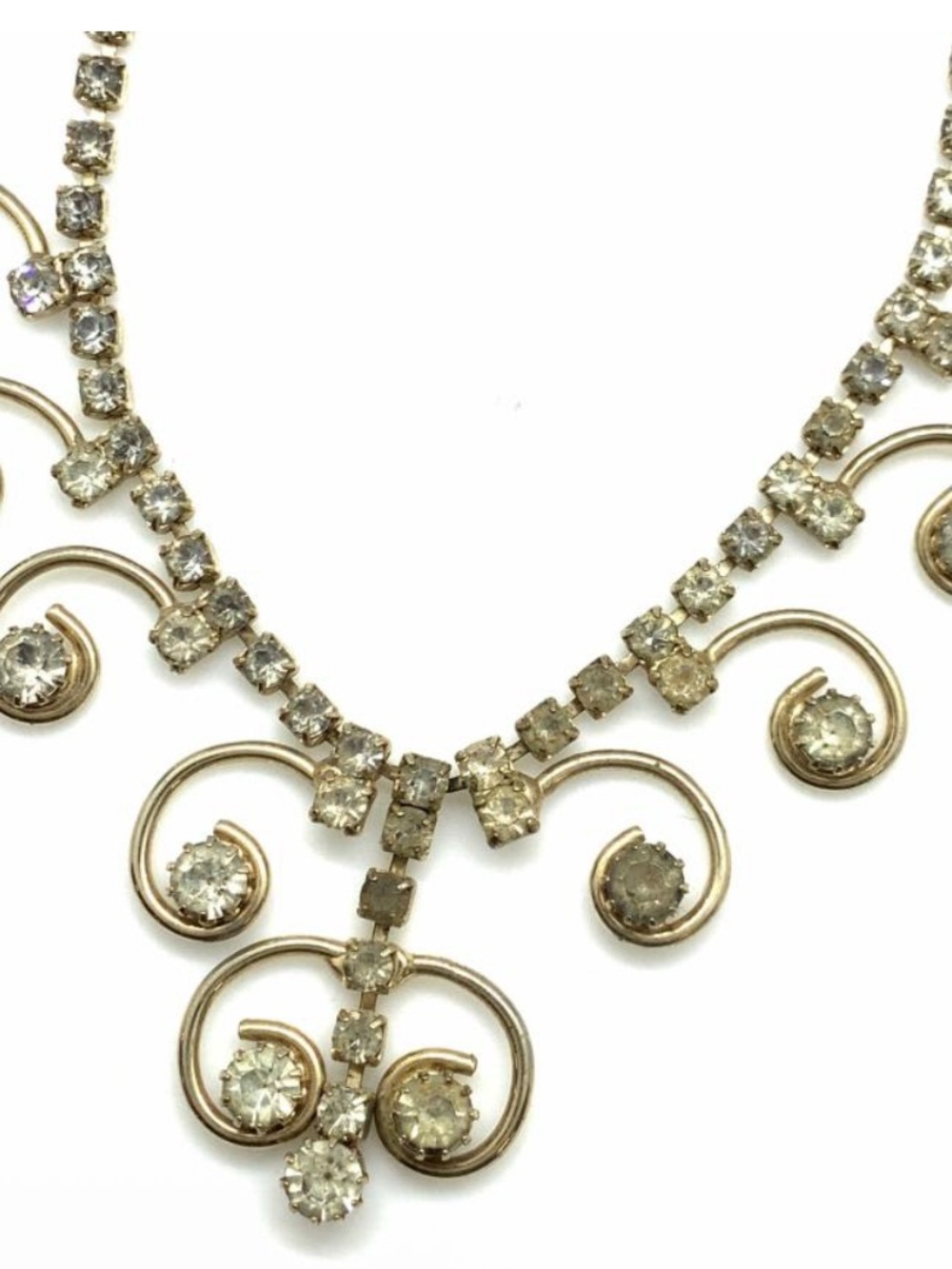 Sarah Coventry Gold-Tone Clear Crystal Scroll Necklace